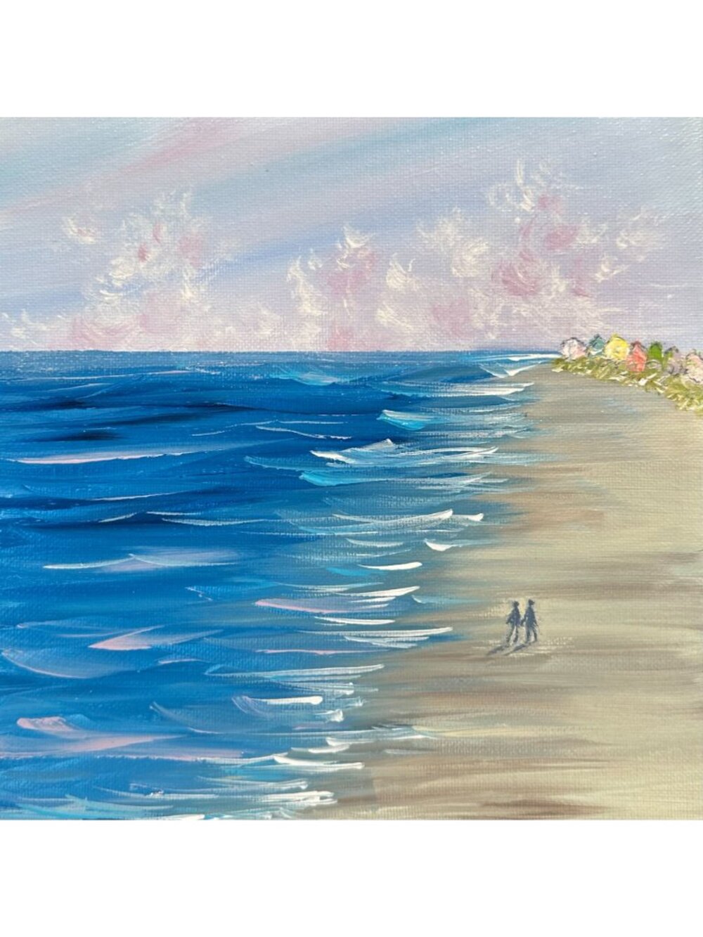 Beach All To Ourselves Seascape Acrylic Painting Ocean Wall Art 8"x8" Unframed - Picture 6 of 7